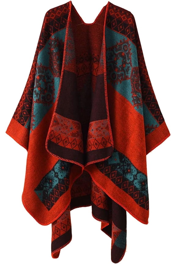 Women Shawl Wraps Warm Plaid Poncho Blanket Open Front Sweater Cardigan Cape Fall Winter Fleece Scarf Coat