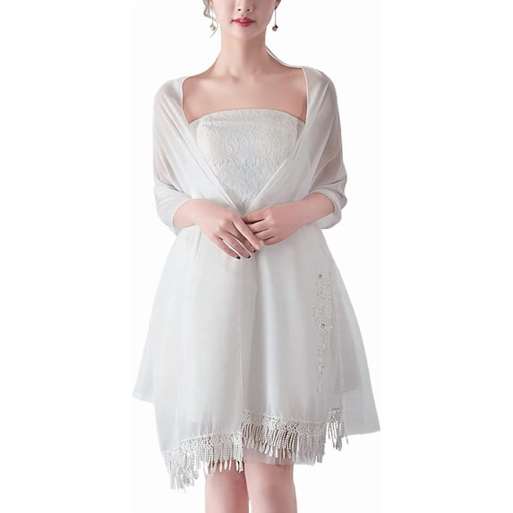 PIKADINGNIS Women Shawls and Wraps Pashminas Scarf Chiffion Wedding Bride Bridesmaid Shawl Fringes for Evening Dress Party