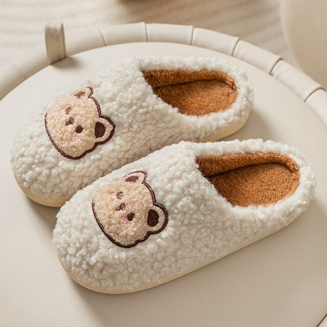 Teddy Bear Novelty Slippers, Cute Warm Slip On Indoor Plush Shoes, Women's  Fluffy Cartoon Slippers - Temu