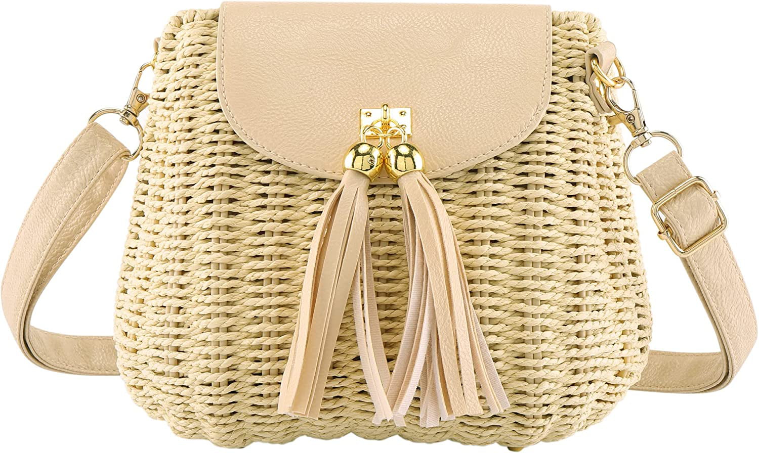 PIKADINGNIS Women Straw Crossbody Handbag Clutch Straw Shoulder Handbag  Purse Rattan Summer Beach Woven Handmade Wallet Bag