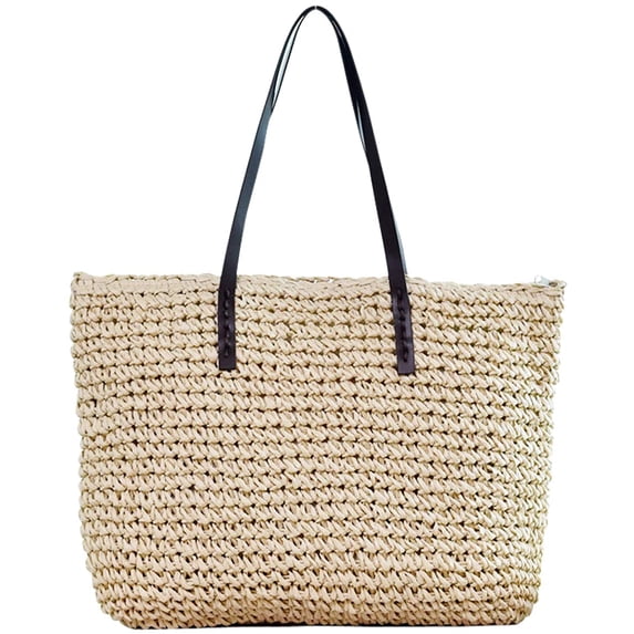 PIKADINGNIS Women Straw Woven Tote Large Beach Handmade Weaving Shoulder Bag Purse Straw Handbag