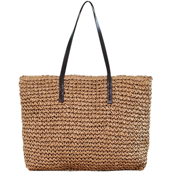 PIKADINGNIS Women Straw Woven Tote Large Beach Handmade Weaving Shoulder Bag Purse Straw Handbag
