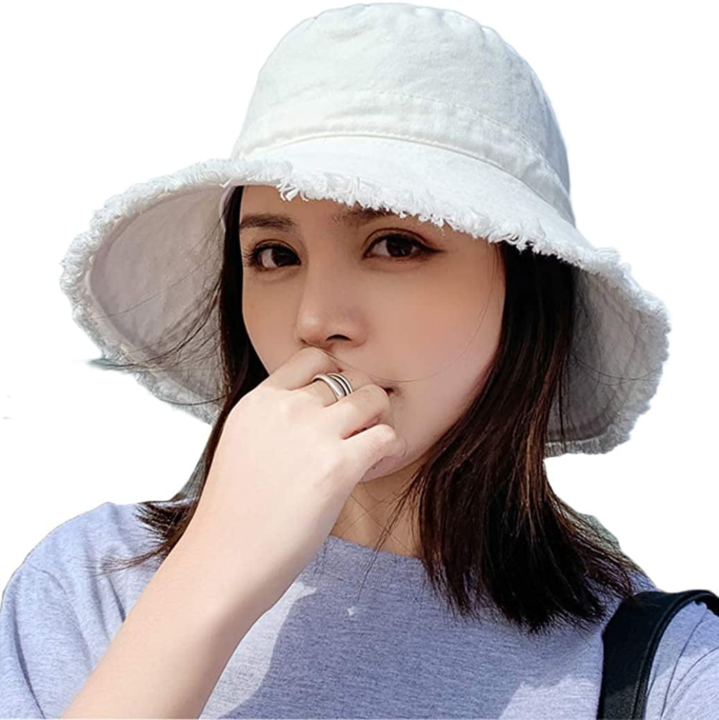 PIKADINGNIS Women Sun Bucket Hat Cotton Hats Teens Girls Wide Brim Floppy  Summer Beach Caps UPF 50+