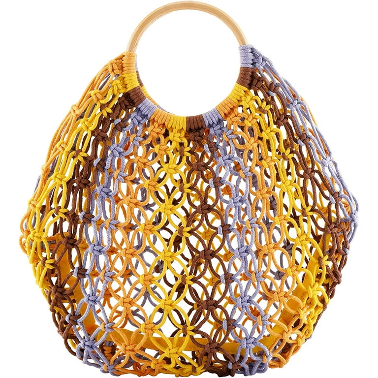PIKADINGNIS Women Tote Handbag Top-handle Clutch Summer Beach Cotton  Crochet Woven Handmade Fishing Net Casual Bag Pouch Purse 