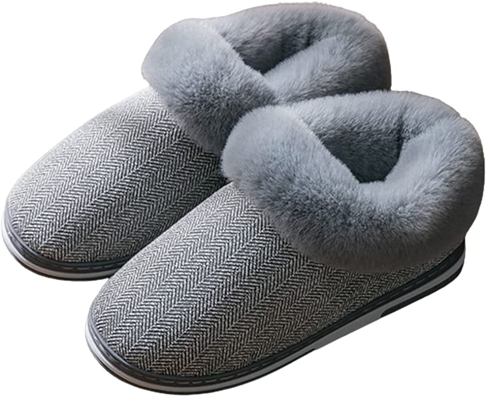 PIKADINGNIS Women Warm Bootie Slippers Faux Fur Fuzzy Plush Cotton
