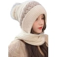 thumbnail image 1 of PIKADINGNIS Women Warm Soft Hat Scarf Set Winter Knit Lined Bearies Chunky Slouchy Cap, 1 of 4