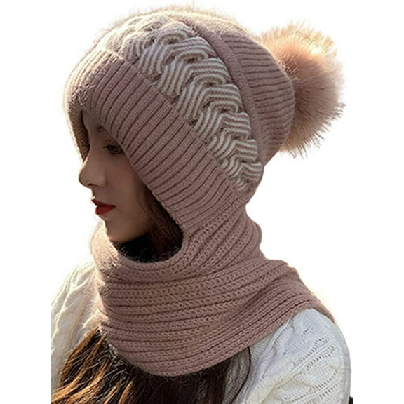 PIKADINGNIS Women Warm Soft Hat Scarf Set Winter Knit Lined Bearies Chunky Slouchy Cap