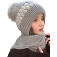 thumbnail image 1 of PIKADINGNIS Women Warm Soft Hat Scarf Set Winter Knit Lined Bearies Chunky Slouchy Cap, 1 of 4