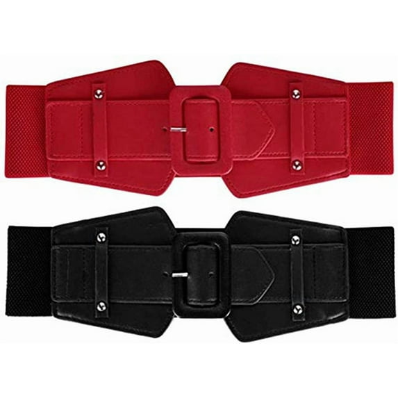 PIKADINGNIS Women Wide Elastic Waist Belt Vintage PU Leather Corset Cinch Belt