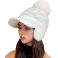 thumbnail image 1 of PIKADINGNIS Women Winter Warm Earflap Fleece Beanie Hat Cold Weather Pompom Skull Ski Caps with Visor, 1 of 3