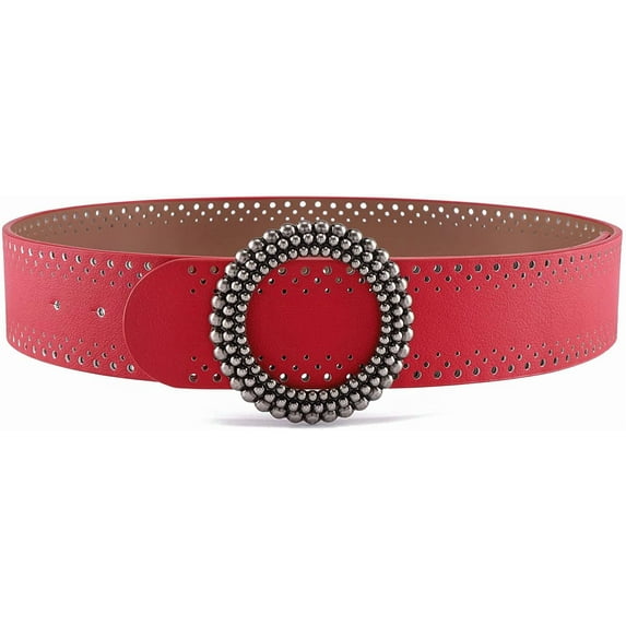 PIKADINGNIS Women's Faux Leather Belt Vintage Fashion Waist Belt Dress Wide Belt for Ladies Jeans Pants Retro O-Ring Buckle