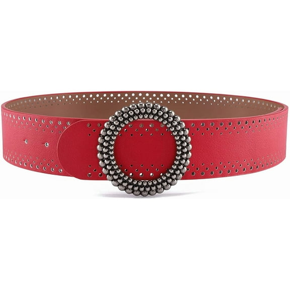 PIKADINGNIS Women's Faux Leather Belt Vintage Fashion Waist Belt Dress Wide Belt for Ladies Jeans Pants Retro O-Ring Buckle