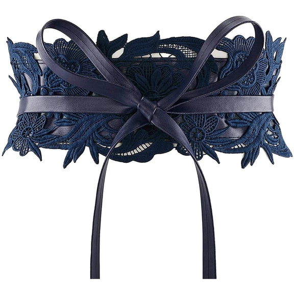 PIKADINGNIS Women's Lace Waist Belt Obi Bowknot Cinch Wide Belt Bow Tie Wrap Boho Corset Dress Waist Band Pu Leather