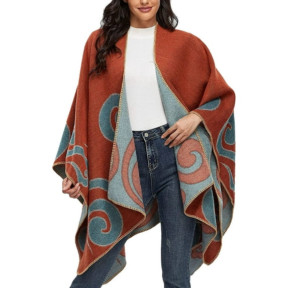 PIKADINGNIS Women's Winter Poncho Capes Vintage Open Front Tassel Blanket Shawl Wrap Cardigan Coat