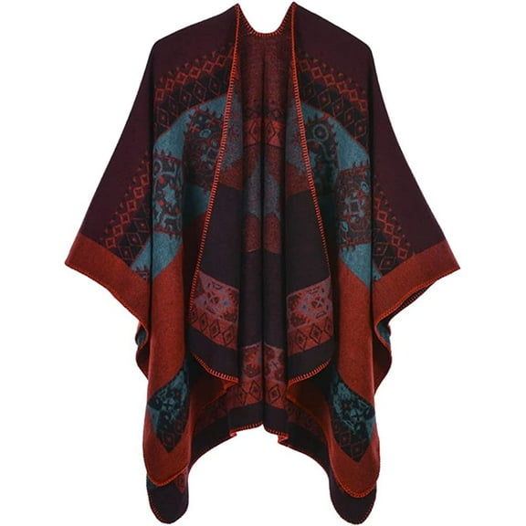 PIKADINGNIS Women's Winter Poncho Capes Vintage Open Front Tassel Blanket Shawl Wrap Cardigan Coat