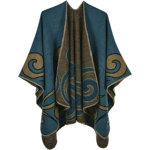 PIKADINGNIS Women's Winter Poncho Capes Vintage Open Front Tassel Blanket Shawl Wrap Cardigan Coat