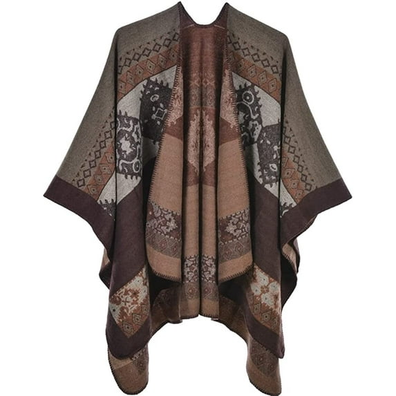 PIKADINGNIS Women's Winter Poncho Capes Vintage Open Front Tassel Blanket Shawl Wrap Cardigan Coat