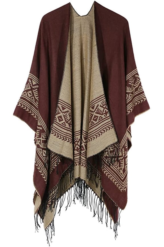 Women's Winter Poncho Capes Vintage Open Front Tassel Blanket Shawl Wrap Cardigan Coat