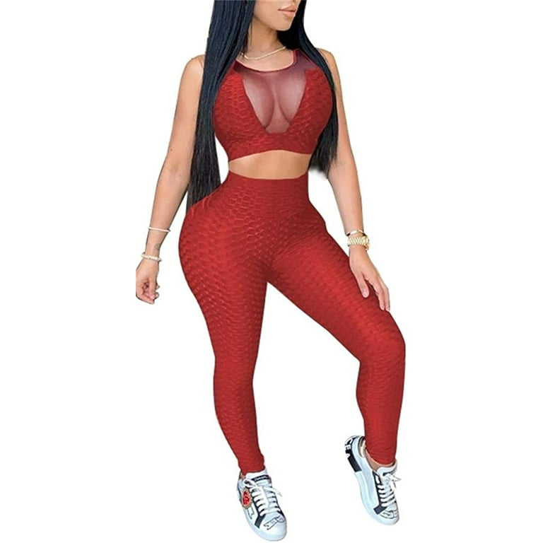 PIKADINGNIS Women's Yoga Outfits 2 Piece Set Sexy Workout Athletic Leggings  and Sports Bra Set Gym Clothes