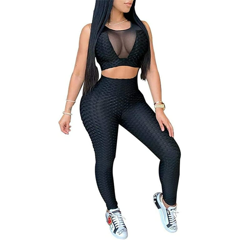 PIKADINGNIS Women's Yoga Outfits 2 Piece Set Sexy Workout Athletic Leggings  and Sports Bra Set Gym Clothes 