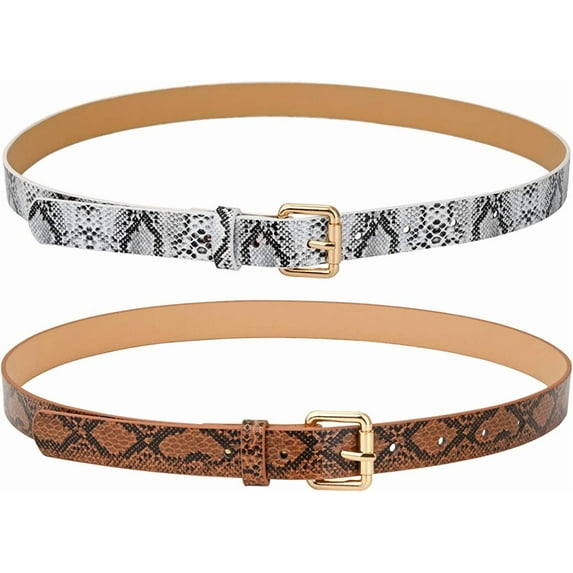 PIKADINGNIS Womens Belts Snakeskin PU Leather Slim Thin Waist Belt Casual for Jeans Dresses Pants
