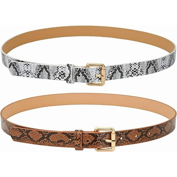 PIKADINGNIS Womens Belts Snakeskin PU Leather Slim Thin Waist Belt Casual for Jeans Dresses Pants