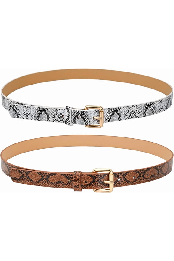 Womens Belts Snakeskin PU Leather Slim Thin Waist Belt Casual for Jeans Dresses Pants