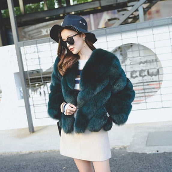 PIKADINGNIS Womens Faux Fur Coat Autumn Winter High Quality Faux Fox Fur Overcoat Female Korean Chic Short Fluffy Plush Jacket 4XL
