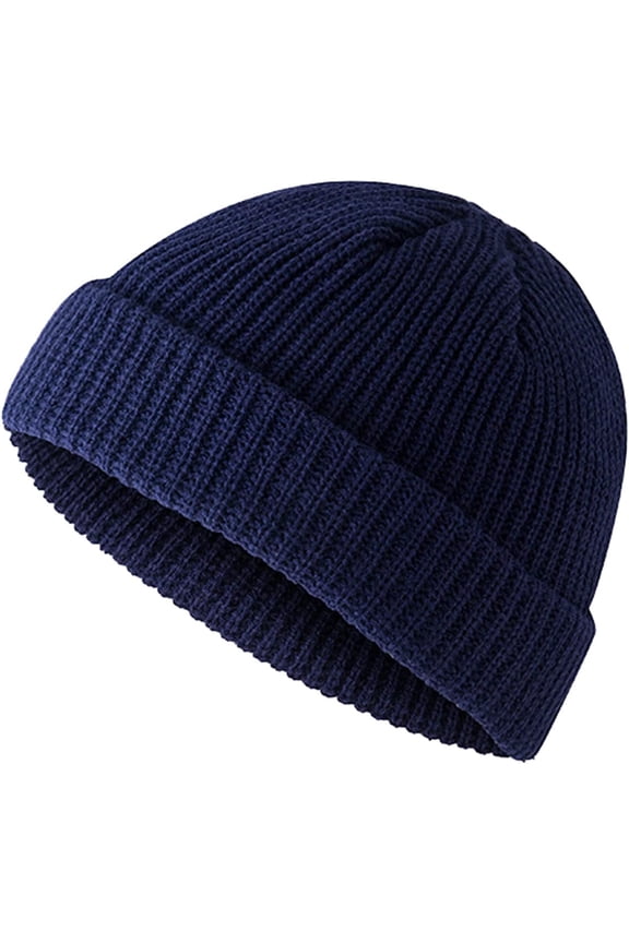 Womens Mens Chunky Knitted Cuffed Skull Caps Winter Warm Trawler Sailor Beanie Hats Casual Solid Color Fisherman Hat