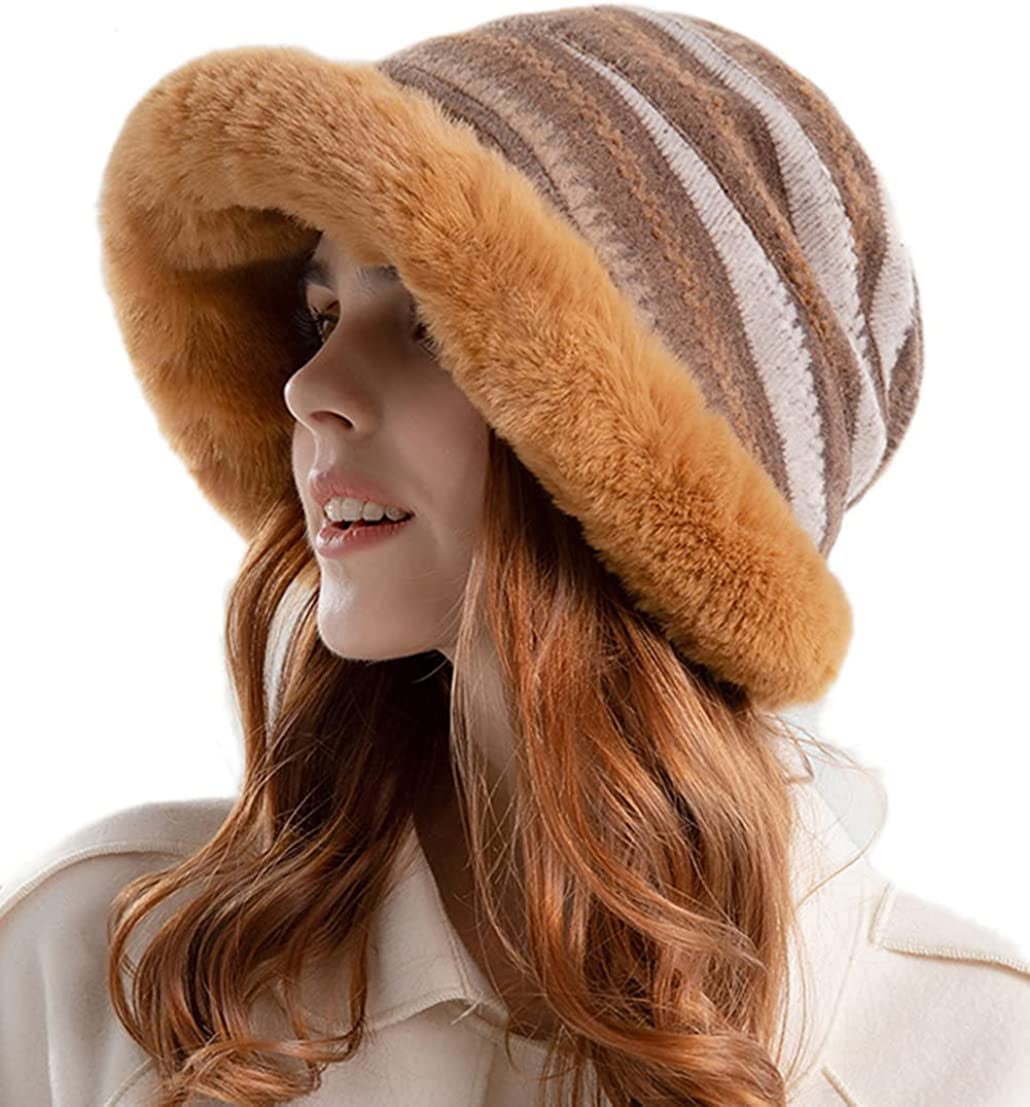 PIKADINGNIS Womens Winter Beanie Hat Fleece Lined Faux Fur Beanies Bucket Cap Winter Warm Knit