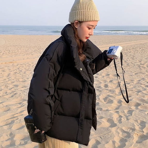 PIKADINGNIS Womens Winter Down Jackets Korean Thick Warm Casual Parkas Coat Female Cotton Padded Stand-collar Puffer Jacket