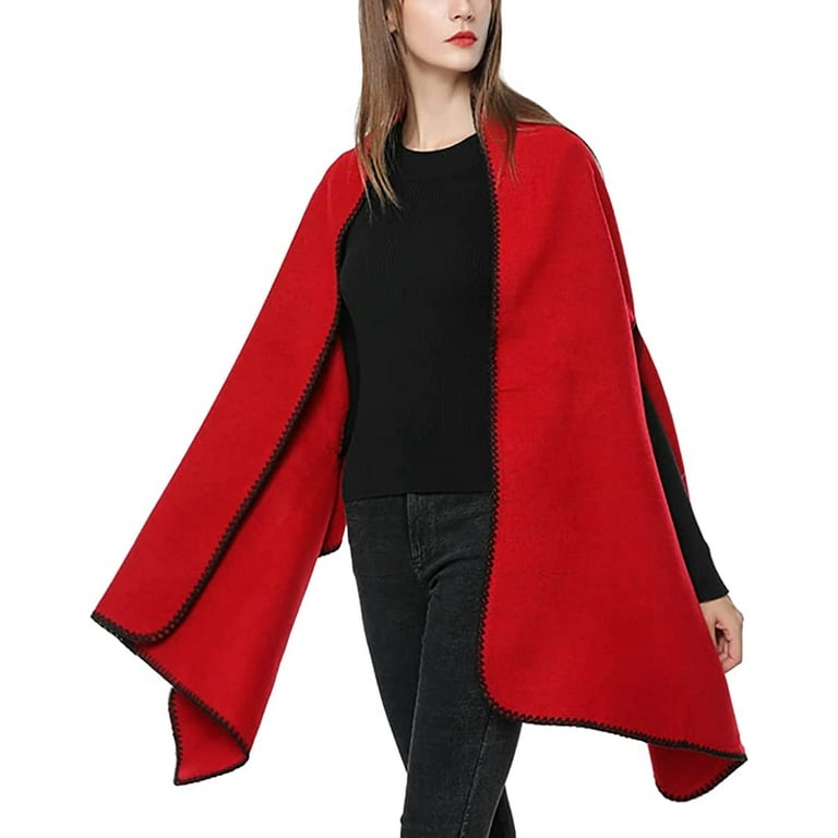 PIKADINGNIS Wrap Shawl Poncho for Women Knit Cape with Armholes Cashmere Feel Open Front Reversible Pashmina for Cold Weather 2022