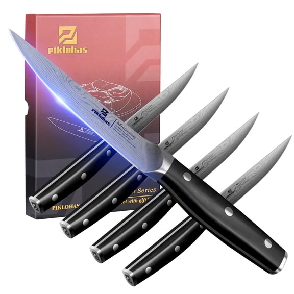 PIKLOHAS STEAK KNIVES SET OF 4, 4.5", GERMAN/SHARPED EDGE - BLACK