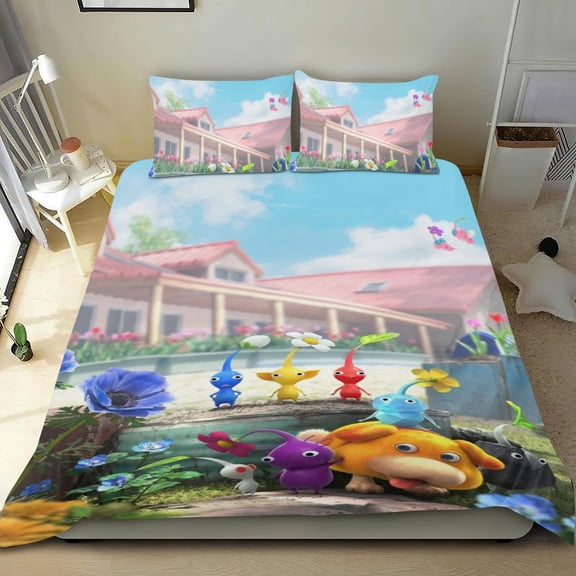 PIKMIN Themed Bed Sheet Set Three Piece Set 68x86 In ches Comfortable And Skin Friendly Unique Design Creating A Star Studded Night Home Decor Gifts For Family Friends fans