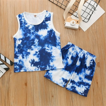 PIKQLJ Toddler Boys Girls Tie Dye Clothes Summer Casual Clothing Set Sleeveless Short Sleeve Tees Shirt Tops + Short Pants 2 PCS Outfits Set