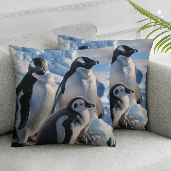 PIKWEEK 2PCS Throw Pillow Covers Square Pillowcases Covers Penguin Parents Modern Cushions Covers for Couch Bed Living Room Farmhouse Decor White