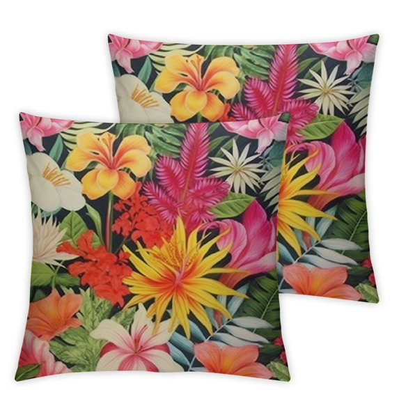 Wuche 2pack Tropical Throw Pillow Covers Tropical Leaves&Flowers with Parrot Flamingo Bird Pattern Home Decorative Cushion Covers Pillowcase (Tropical)