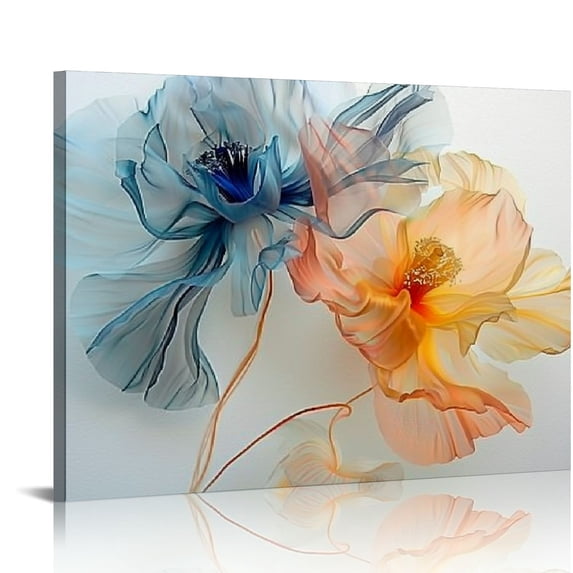 PIKWEEK 3 Panels Flower Canvas Print Blue and Yellow Blooming Wall Art Painting Abstract Floral Picture Stil Life Artwork for Wall Bedroom 16*12inch/20*16inch