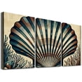 thumbnail image 1 of PIKWEEK  3 Piece Seashell Pictures Wall Art Vintage Blue Starfish Coral Painting Artwork on Canvas Gallery Wrap for Bedroom Bathroom Decor  12*16inch, 1 of 4