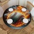 thumbnail image 1 of PIKWEEK  3D Baseball Round Fitted Tablecloth  Fitted Table Cloth for Round Table Waterproof Wipeable Round Elastic Table Cloth Circular Table Cover with Elastic Edge, 1 of 7