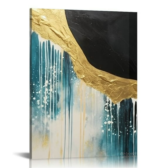 PIKWEEK Abstract Blue Gold Wall Art Framed Modern Simple Pictures Canvas Wall Art Decor Wall Art Canvas Paintings Bedroom Living Room Prints Modern Artwork for Kitchen Office Bathroom