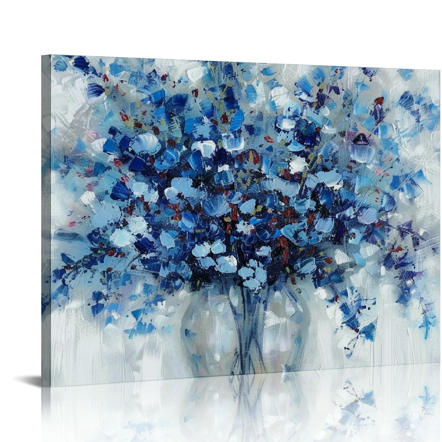 PIKWEEK Abstract Bouquet Canvas Wall Art: Blue Flowers in Vase Artwork ...