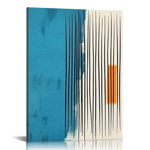 PIKWEEK Abstract Color Blocks Geometric Canvas Wall Art - Colorful Minimalist Line Print Poster - Modern Contemporary Minimal Linear Painting Decor for Living Room Bedroom