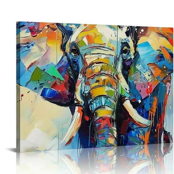 PIKWEEK Abstract Elephant Canvas Wall Art Modern Colorful Animal Pictures Print on Canvas Wildlife Artwork for Bedroom Living Room Stretched and Framed Ready to Hang