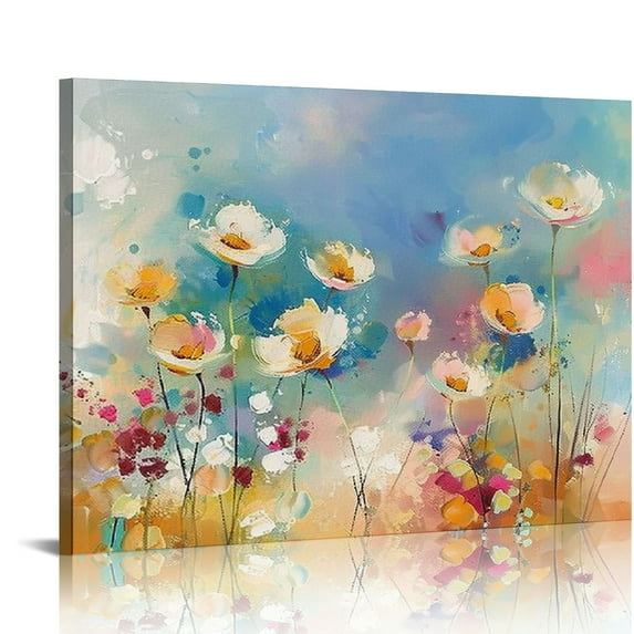PIKWEEK Abstract Floral Canvas Wall Art, Colorful Flowers Artwork Painting Prints Modern Watercolor Pictures Framed for Living Room Bedroom Bathroom Office Home Decor -