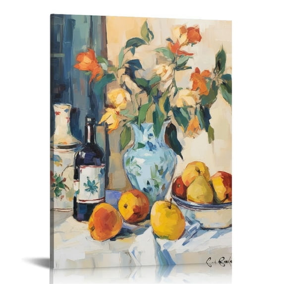PIKWEEK Abstract Fruit Wall Art on Tabletop Healthy Food And Kettle Kitchen Restaurant Kindergarten Painting Canvas Wall Art Prints for Wall Decor Room Decor Bedroom Decor Gifts Posters