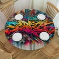 thumbnail image 1 of PIKWEEK  Abstract Grunge Graffiti Pattern Fitted Round Tablecloth Waterproof Table Cloth with Elastic Edge Wipe Clean Table Cover for Indoor Outdoor, 1 of 7
