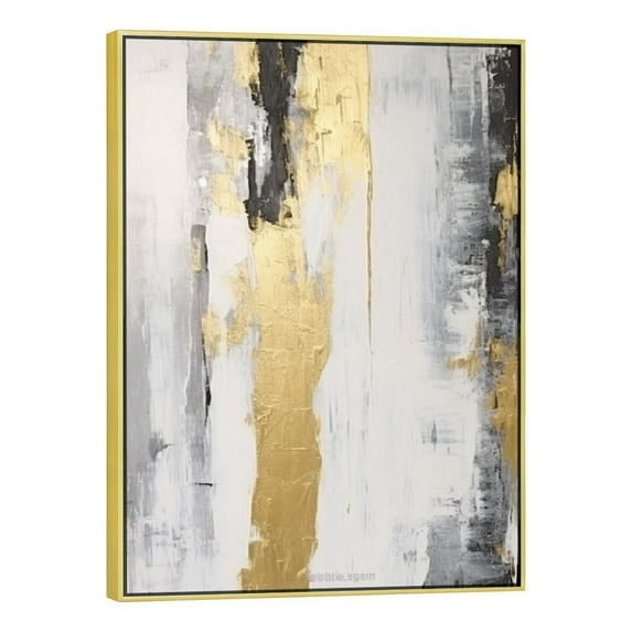 PIKWEEK Abstract wall art with Gold foil - Gold and Gray canvas artwork print with glitter texture for modern style decor,Framed, Ready to hang 16x20in