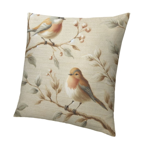 Wuche Adorable Bird Throw Pillow Cover Willow Branch Cute Robin Rustic Vintage Animal Watercolor Print Cozy Square Cushion Case for Men Women Boys Girls Room Home Decor 18x18 Inch Short plush