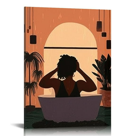 Wuche African American Black Woman Bathroom Wall Art Canvas Poster Decorative with Frame Boho Woman Art Canvas, Black Girl Art Wall Decor For Bathroom Bedroom Modern Wall Decor